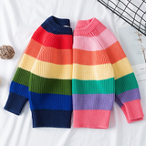 Toddler Girl Tops Winter Colorful Striped Knitted Thermal Sweater