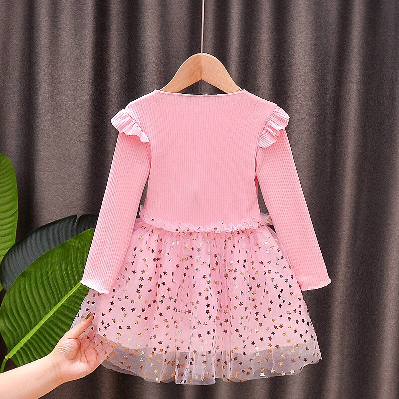 Girls Dress Autumn Fluffy Tops Net Yarn Princess Dress  0-6 Years