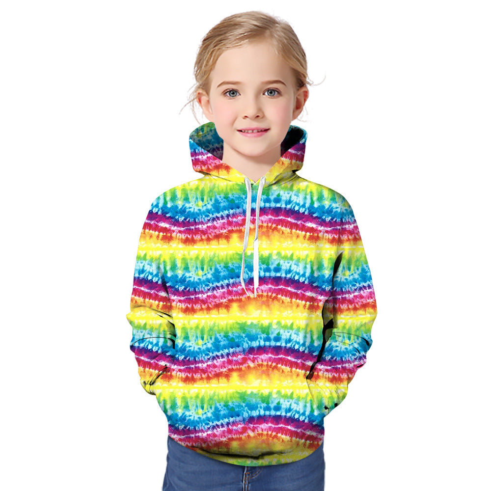 Kids Girl Hot Tie Dye Gradual Digital Printing 3D Sports Leisure Autumn Hoodie