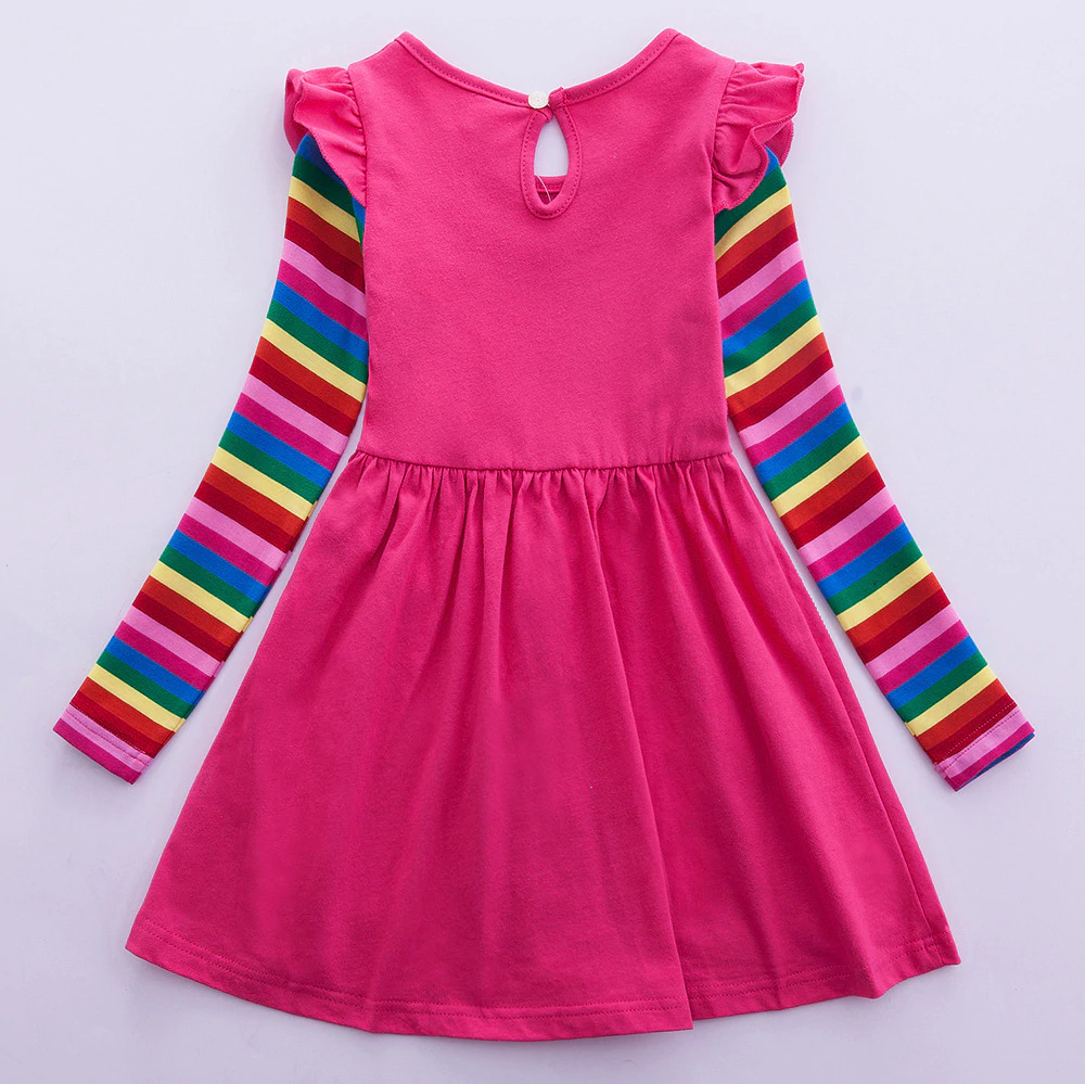 Girls Dress Cotton Long Sleeve Unicorn Spring Autumn Embroidered Rainbow Dress