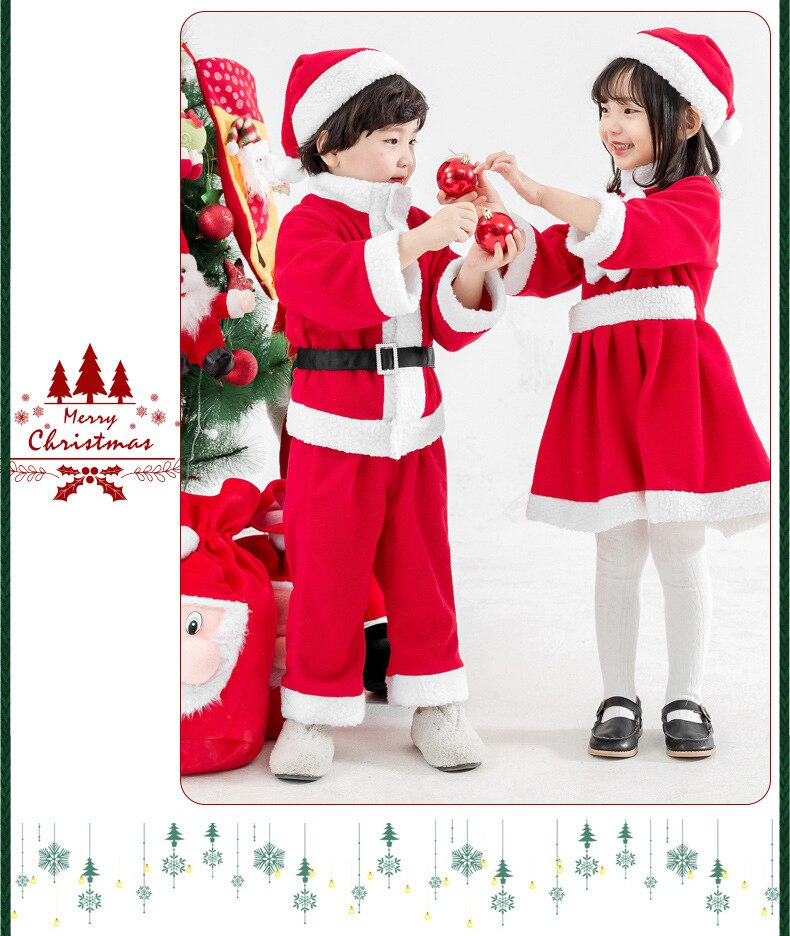Kids Boy Girl Christmas Santa Claus Thickened Cashmere 2 Pcs Set