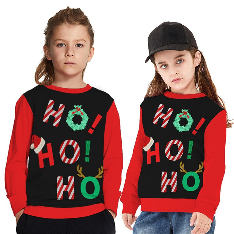Kids Christmas Elk Digital Printing Warm Long Sleeve Crew Neck Sweater