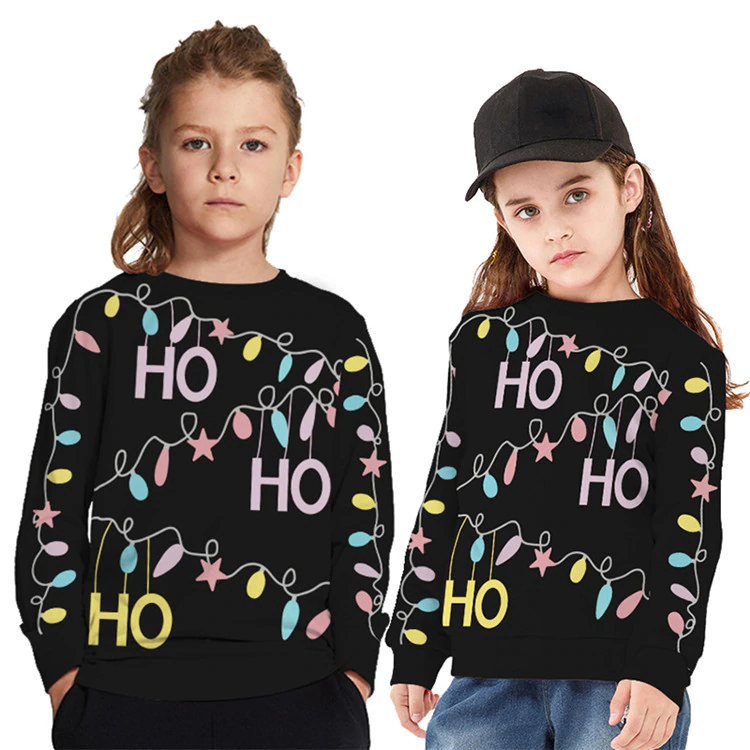 Kids Christmas Elk Digital Printing Warm Long Sleeve Crew Neck Sweater