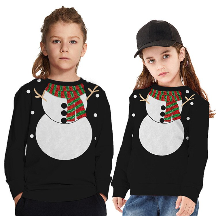 Kids Christmas Elk Digital Printing Warm Long Sleeve Crew Neck Sweater