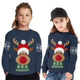 Kids Christmas Elk Digital Printing Warm Long Sleeve Crew Neck Sweater