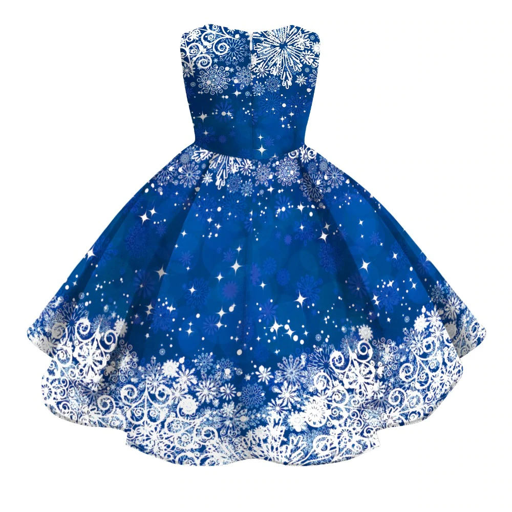 Kids Girl Snowflake Digital Printing Christmas Lovely Sleeveless Princess Dresses