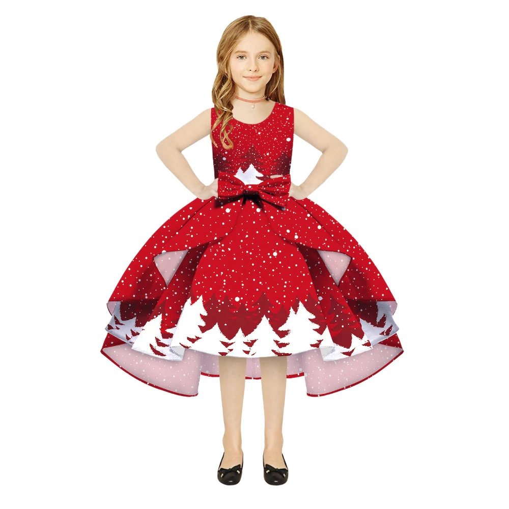 Kids Girl Snowflake Digital Printing Christmas Lovely Sleeveless Princess Dresses