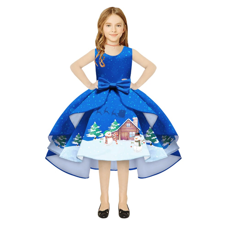Kids Girl Snowflake Digital Printing Christmas Lovely Sleeveless Princess Dresses