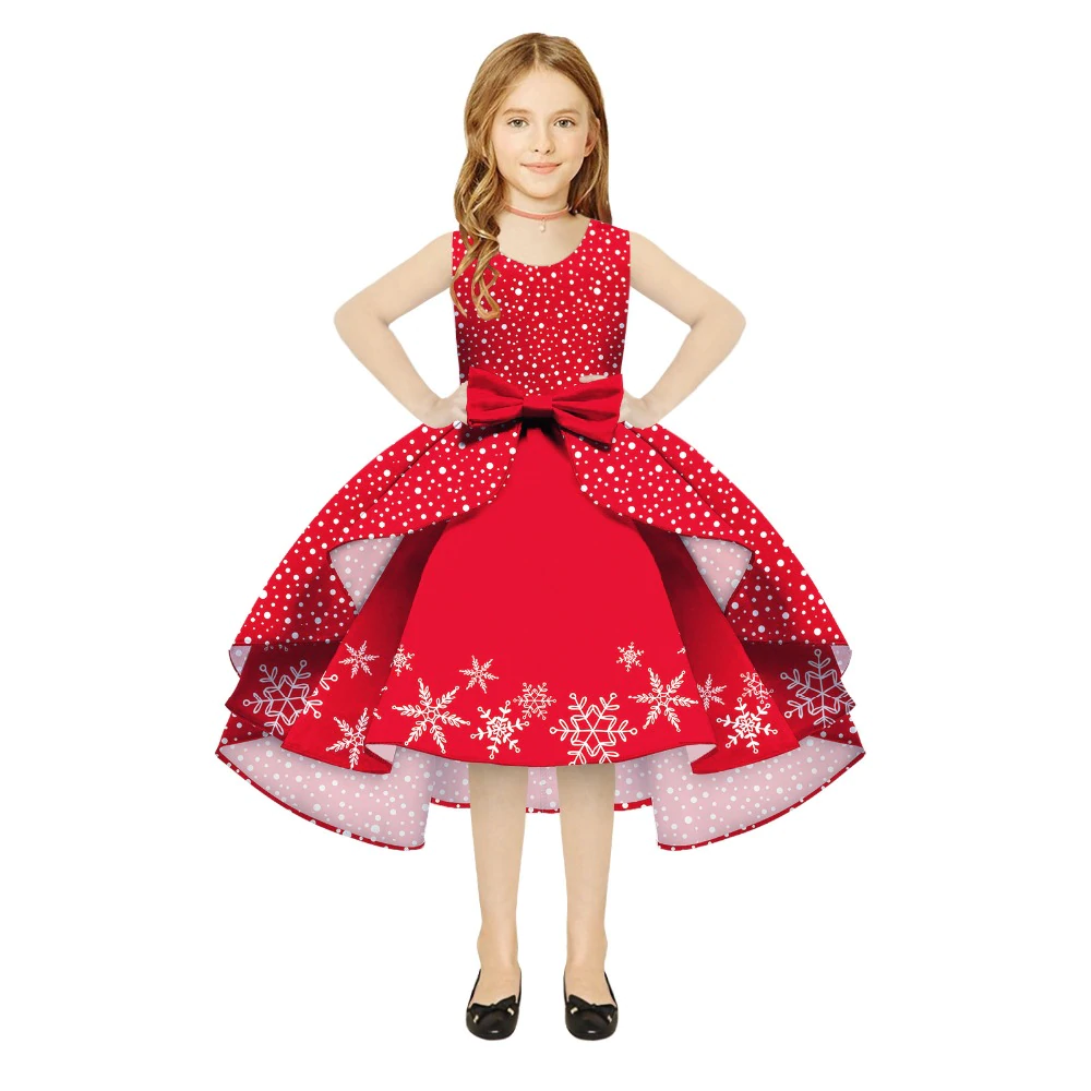 Kids Girl Snowflake Digital Printing Christmas Lovely Sleeveless Princess Dresses