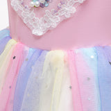 Kid Girls Thin Knit Cotton Unicorn Birthday Rainbow Sequins Dresses