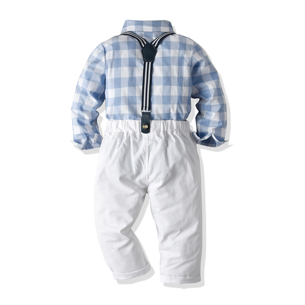 Autumn Cotton Plaid Long Sleeves Baby Boy Set 2 Pcs Formal Suits