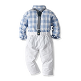 Autumn Cotton Plaid Long Sleeves Baby Boy Set 2 Pcs Formal Suits