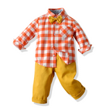 Autumn Cotton Plaid Long Sleeves Baby Boy Set 2 Pcs Formal Suits