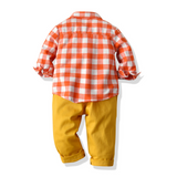 Autumn Cotton Plaid Long Sleeves Baby Boy Set 2 Pcs Formal Suits