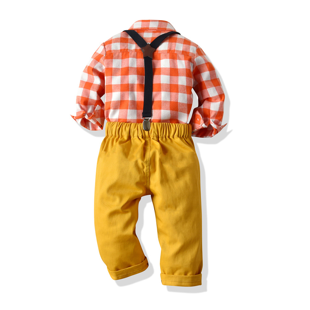 Autumn Cotton Plaid Long Sleeves Baby Boy Set 2 Pcs Formal Suits