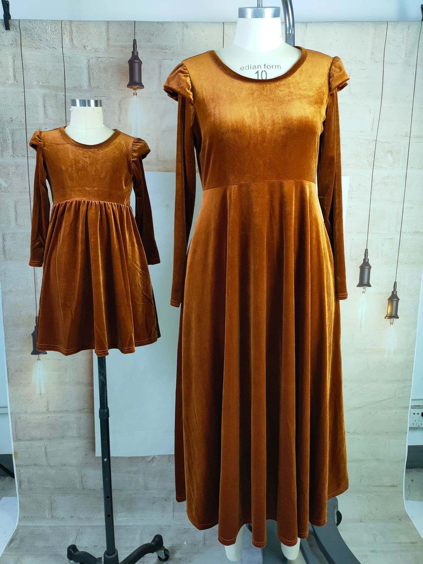 Autumn Mom Daughter Dress Solid Long Sleeve Family Matching Outfits