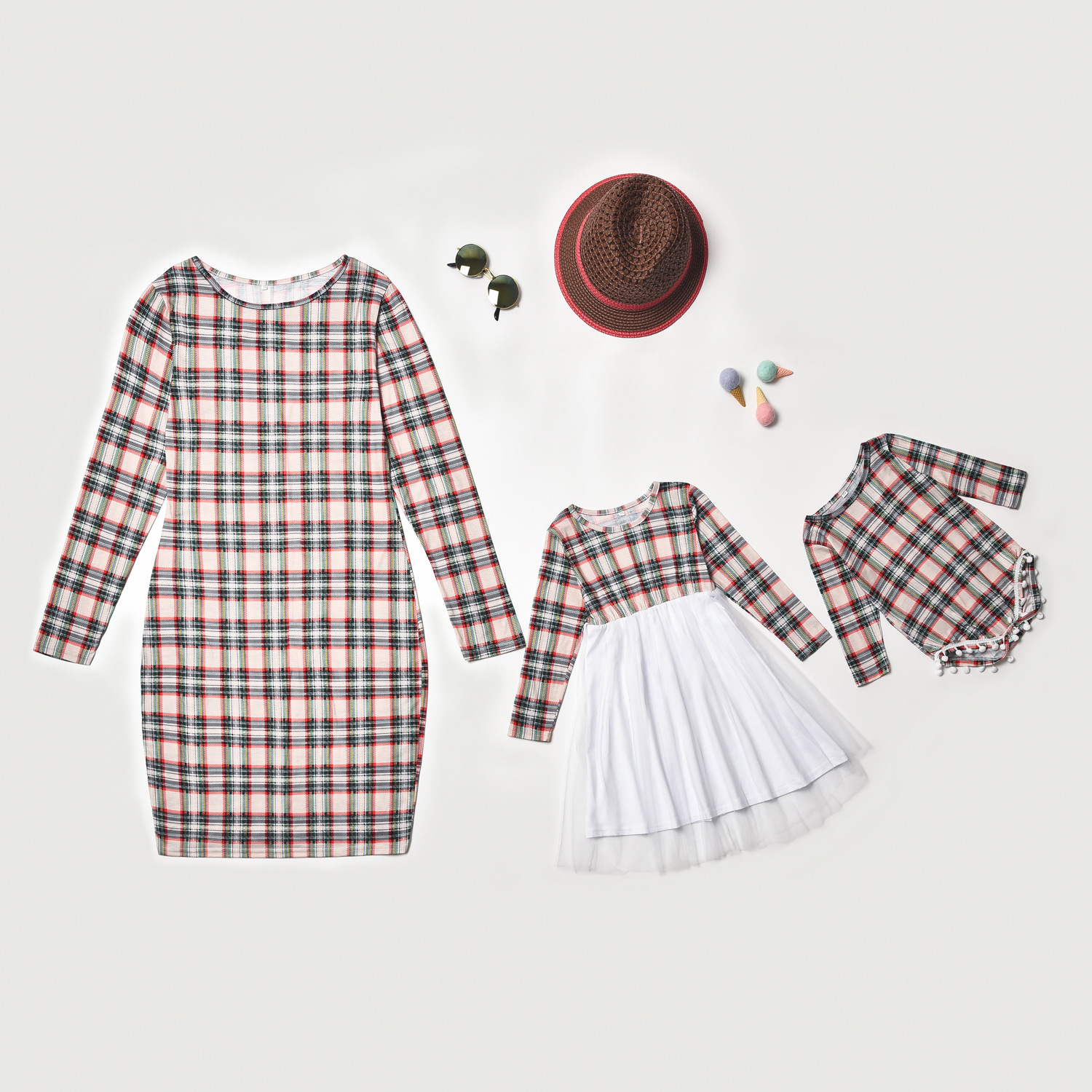 Family Matching Plaid Mother Daughter Dresses Parent-child Christmas Dresses
