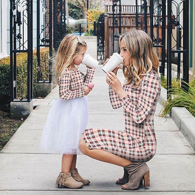 Family Matching Plaid Mother Daughter Dresses Parent-child Christmas Dresses