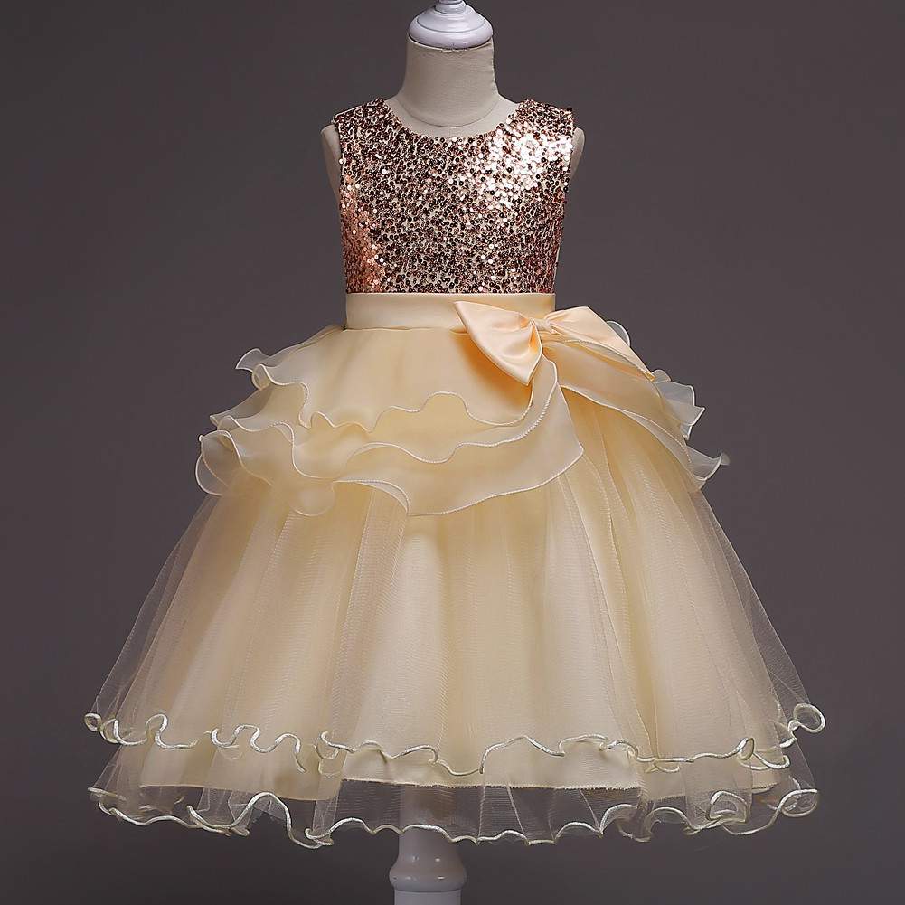 Girls Bridesmaid Flower Party Sequin Wedding Princess Dresses