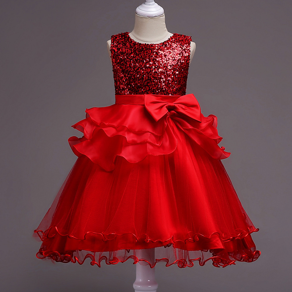 Girls Bridesmaid Flower Party Sequin Wedding Princess Dresses