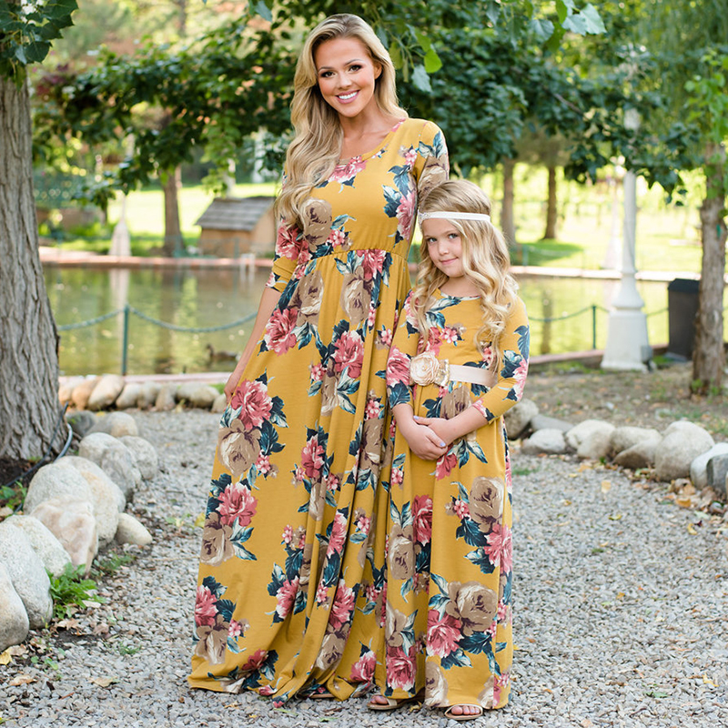 Family Mommy & Me Fall Floral Long Sleeve Maxi Dress