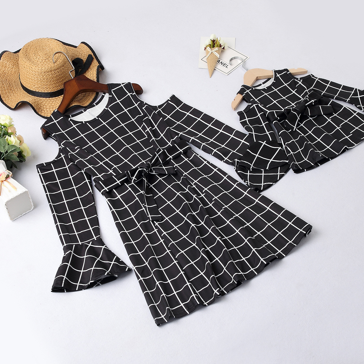 Family Matching Parent-Child Outfit Fashion Plaid Christmas Dress
