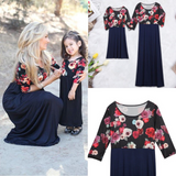Family Matching Parent-child Mother-daughter Printed Three-quarter Sleeves Dress