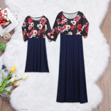 Family Matching Parent-child Mother-daughter Printed Three-quarter Sleeves Dress
