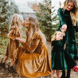 Autumn Mom Daughter Dress Solid Long Sleeve Family Matching Outfits