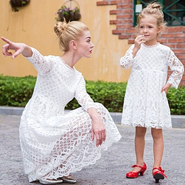 Mother Daughter Dresses Wedding Floral Lace Party  Family Matching