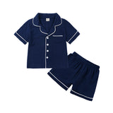 Kids Baby Pure Color Cotton Outfits Short Sleeve Soft Pajamas 2 Pcs Sets