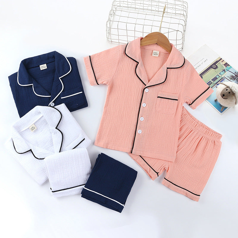 Kids Baby Pure Color Cotton Outfits Short Sleeve Soft Pajamas 2 Pcs Sets
