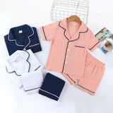 Kids Baby Pure Color Cotton Outfits Short Sleeve Soft Pajamas 2 Pcs Sets