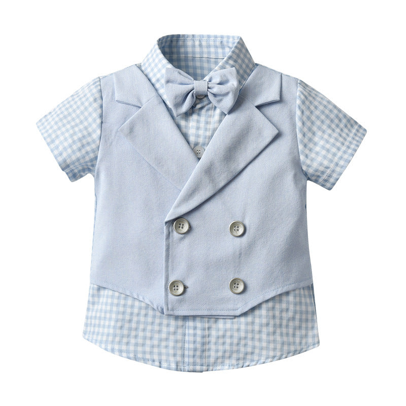 Kid Baby Boy Suit Summer Gentleman Solid Short Sleeves 2 Pcs Set
