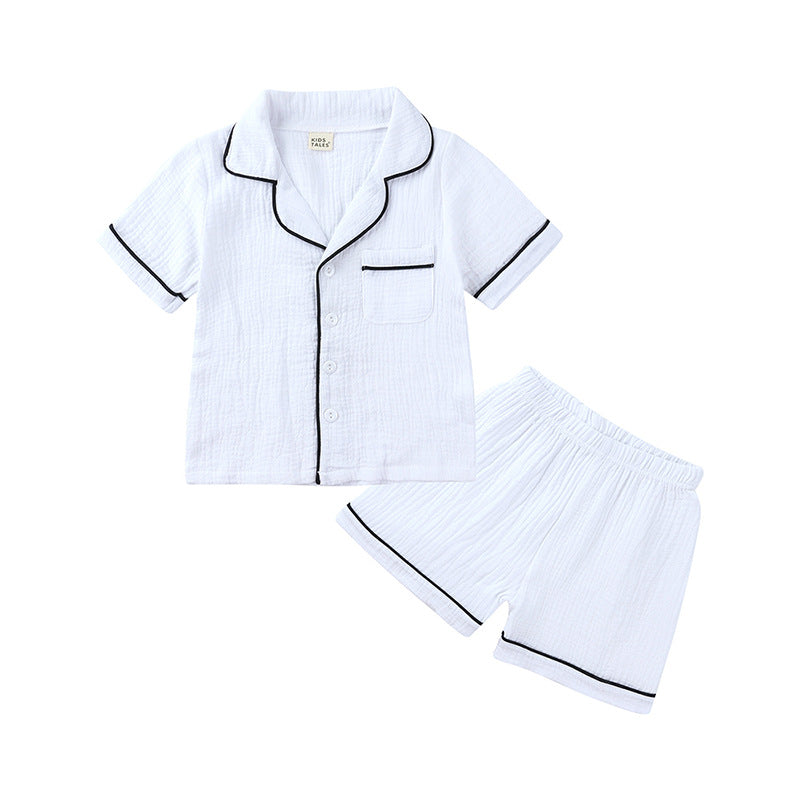 Kids Baby Pure Color Cotton Outfits Short Sleeve Soft Pajamas 2 Pcs Sets
