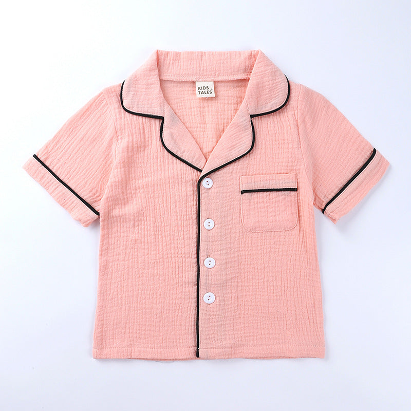 Kids Baby Pure Color Cotton Outfits Short Sleeve Soft Pajamas 2 Pcs Sets
