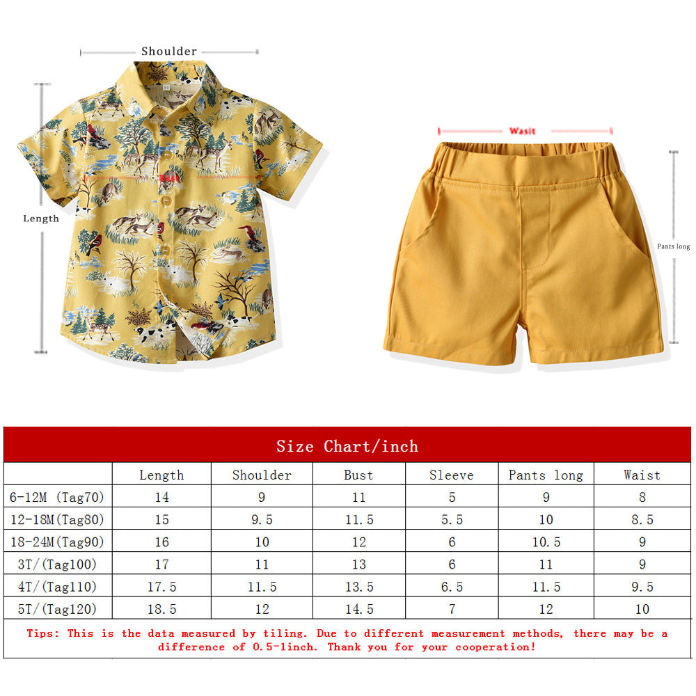 Kid Baby Boy Fashionable Short Lapel Beach 2 Pcs Sets