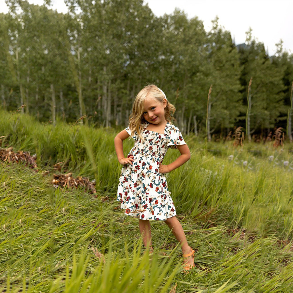 Family Matching Parent-child Flower Print Swing Dress