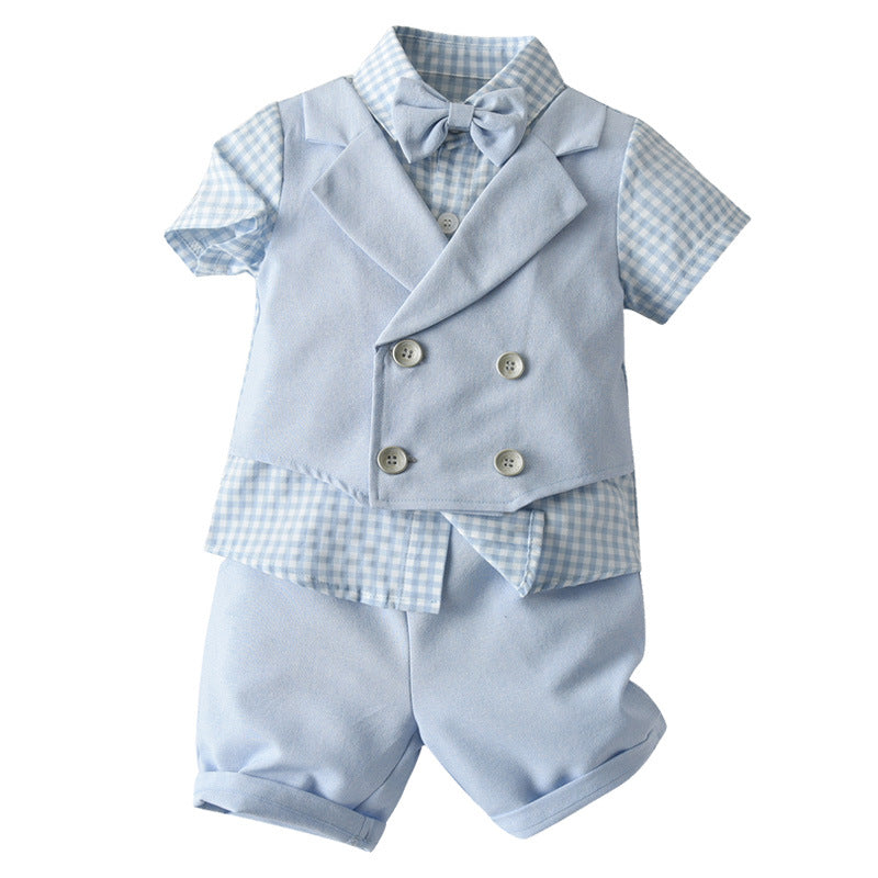 Kid Baby Boy Suit Summer Gentleman Solid Short Sleeves 2 Pcs Set