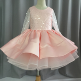 Kid Girl Formal Long Sleeve Lace Sequins Wedding Princess Bridesmaid Dress