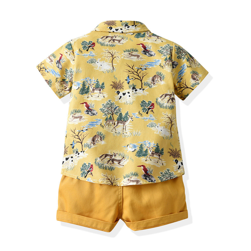 Kid Baby Boy Fashionable Short Lapel Beach 2 Pcs Sets