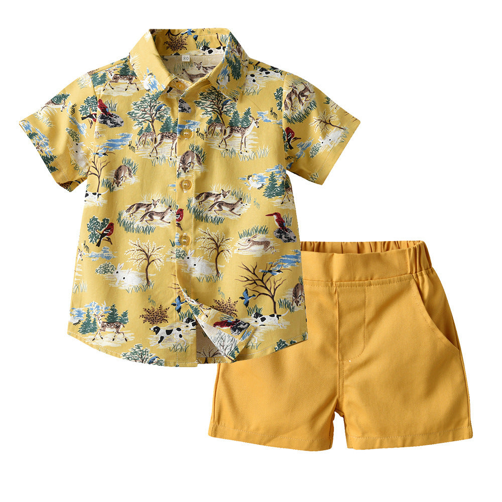 Kid Baby Boy Fashionable Short Lapel Beach 2 Pcs Sets