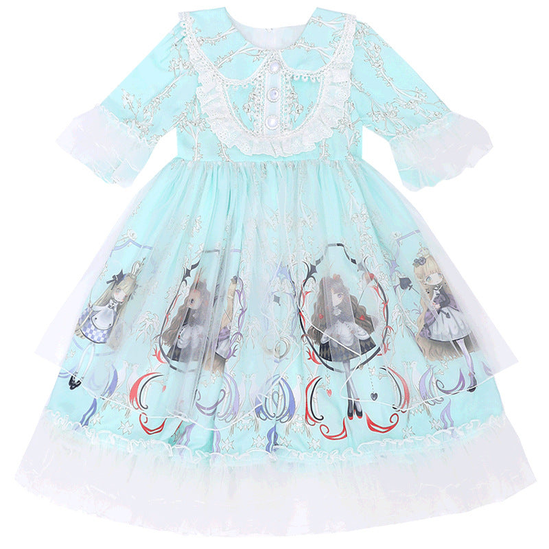 Kids Lolita Dress Sweet Lace Princess Dress 2 Colors 3-14 Years