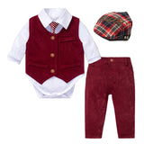 Baby Boys Suits Vest Hat Formal Outfit Party Formal Set 3 Pcs