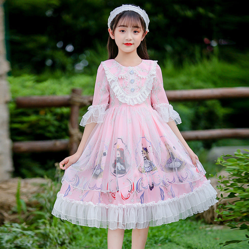 Kids Lolita Dress Sweet Lace Princess Dress 2 Colors 3-14 Years
