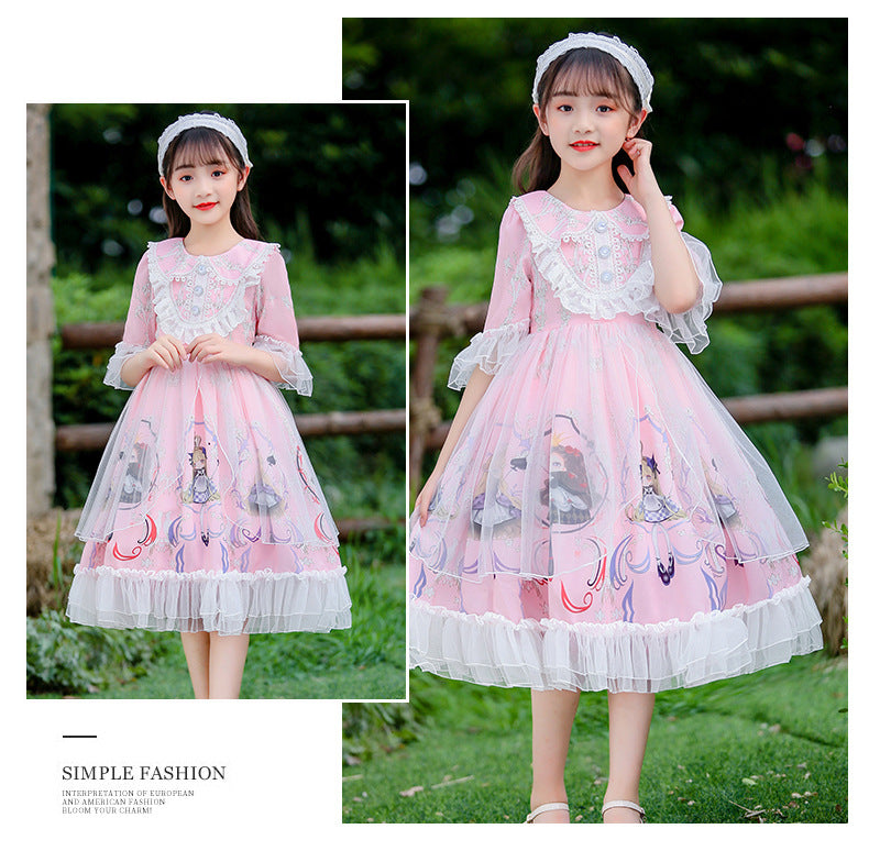 Kids Lolita Dress Sweet Lace Princess Dress 2 Colors 3-14 Years