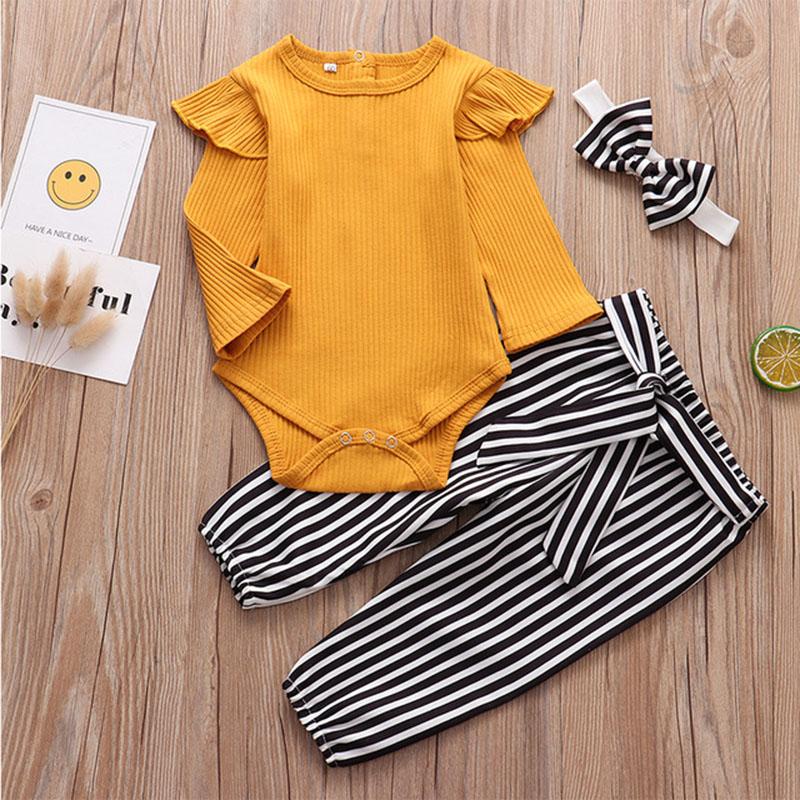 Baby Girls Long Sleeve Ruffle Solid 2 Pcs Set