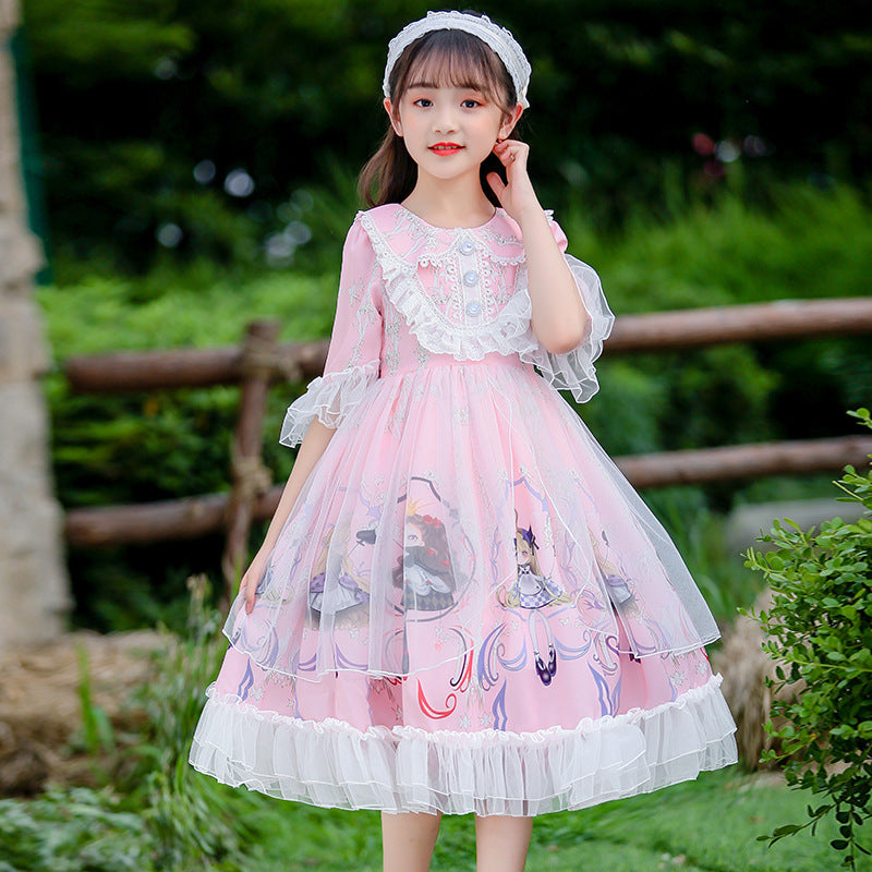 Kids Lolita Dress Sweet Lace Princess Dress 2 Colors 3-14 Years