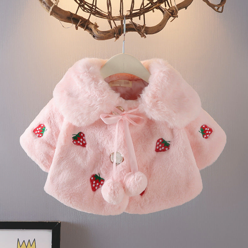 Baby Girl Cape Plush Fur Shawl Coat