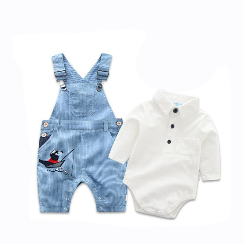 Baby Bib Suit  Cotton Long Sleeve Cute Formal 3 Pcs Set